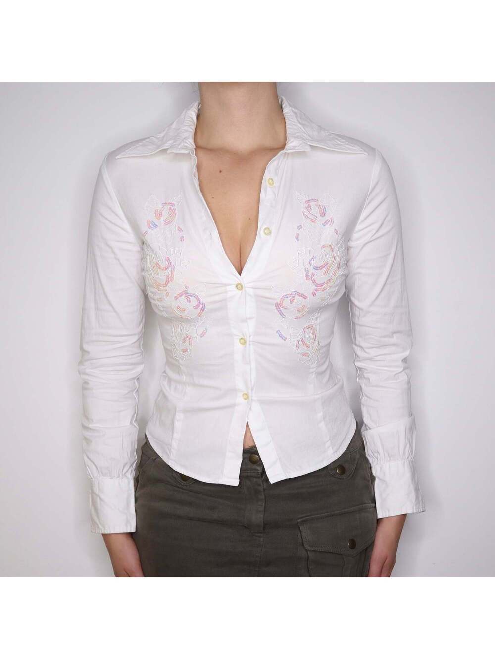 Y2K Italian Brand White Sequin Button Up (S)